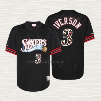 Camiseta Allen Iverson NO 3 Philadelphia 76ers Manga Corta Negro2