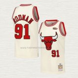 Camiseta Dennis Rodman NO 91 Chicago Bulls Mitchell & Ness Chainstitch Crema