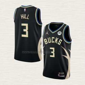 Camiseta George Hill NO 3 Milwaukee Bucks Statement 2022-23 Negro