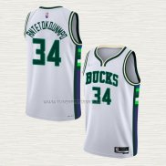 Camiseta Giannis Antetokounmpo NO 34 Milwaukee Bucks Ciudad 2021-22 Blanco