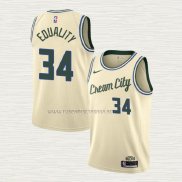 Camiseta Giannis Antetokounmpo NO 34 Milwaukee Bucks Ciudad Crema