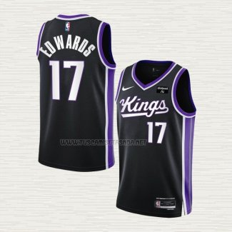 Camiseta Kessler Edwards NO 17 Sacramento Kings Icon 2023-24 Negro