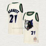 Camiseta Kevin Garnett NO 21 Minnesota Timberwolves Mitchell & Ness Chainstitch Crema