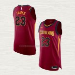 Camiseta LeBron James NO 23 Cleveland Cavaliers Icon Autentico Rojo