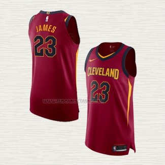 Camiseta LeBron James NO 23 Cleveland Cavaliers Icon Autentico Rojo