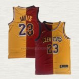 Camiseta LeBron James NO 23 Cleveland Cavaliers Los Angeles Lakers Split Rojo Amarillo