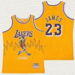 Camiseta LeBron James NO 23 Los Angeles Lakers Hardwood Classics Skull Edition Amarillo