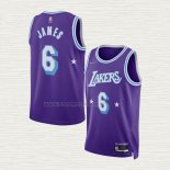 Camiseta LeBron James NO 6 Los Angeles Lakers Ciudad Edition 2021-22 Violeta