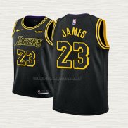 Camiseta Lebron James NO 23 Nino Los Angeles Lakers Ciudad 2017-18 Negro