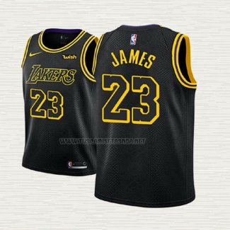 Camiseta Lebron James NO 23 Nino Los Angeles Lakers Ciudad 2017-18 Negro