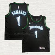 Camiseta Anthony Edwards NO 1 Minnesota Timberwolves Hardwood Classics Throwback Negro