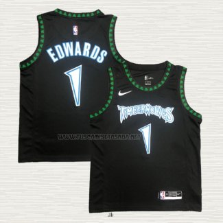 Camiseta Anthony Edwards NO 1 Minnesota Timberwolves Hardwood Classics Throwback Negro