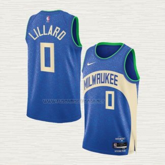 Camiseta Damian Lillard NO 0 Milwaukee Bucks Ciudad 2023-24 Azul