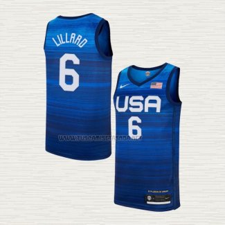 Camiseta Damian Lillard NO 6 USA 2021 Azul