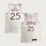 Camiseta Derrick Rose NO 25 Minnesota Timberwolves Earned Blanco