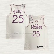 Camiseta Derrick Rose NO 25 Minnesota Timberwolves Earned Blanco