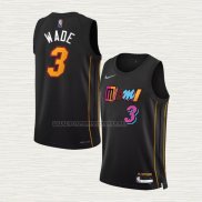 Camiseta Dwyane Wade NO 3 Miami Heat Ciudad 2021-22 Negro