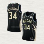 Camiseta Giannis Antetokounmpo NO 34 Milwaukee Bucks Statement 2022-23 Negro