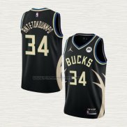 Camiseta Giannis Antetokounmpo NO 34 Milwaukee Bucks Statement 2022-23 Negro