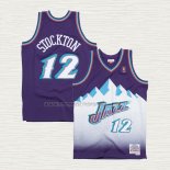 Camiseta John Stockton NO 12 Utah Jazz Hardwood Classics Throwback 1996-97 Violeta