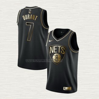 Camiseta Kevin Durant NO 7 Brooklyn Nets Golden Edition Negro