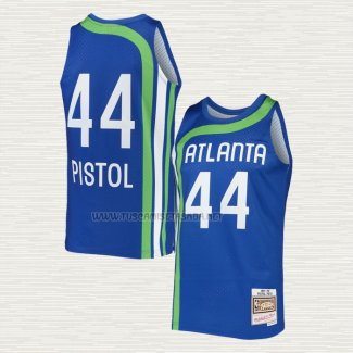 Camiseta Pete Maravich NO 44 Atlanta Hawks Mitchell & Ness 1971-72 Azul