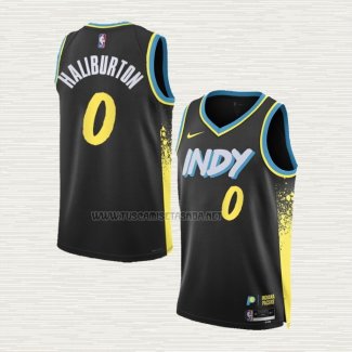 Camiseta Tyrese Haliburton NO 0 Indiana Pacers Ciudad 2023-24 Negro