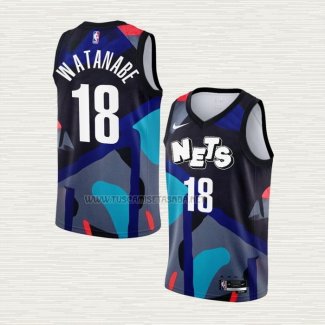 Camiseta Yut Watanabe NO 18 Brooklyn Nets Ciudad 2023-24 Negro