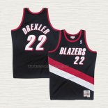 Camiseta Clyde Drexler NO 22 Portland Trail Blazers Mitchell & Ness 1991-92 Negro
