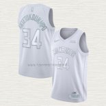 Camiseta Giannis Antetokounmpo NO 34 Milwaukee Bucks MVP Blanco