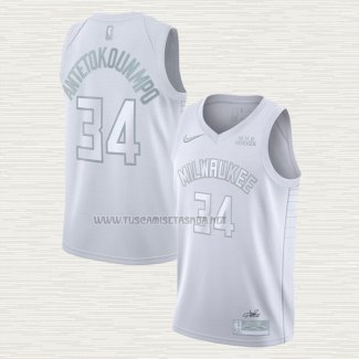 Camiseta Giannis Antetokounmpo NO 34 Milwaukee Bucks MVP Blanco