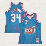 Camiseta Hakeem Olajuwon NO 34 Houston Rockets Mitchell & Ness 1996-97 Azul