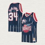 Camiseta Hakeem Olajuwon NO 34 Houston Rockets Mitchell & Ness Azul