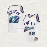 Camiseta John Stockton NO 12 Nino Utah Jazz Hardwood Classics Throwback 1996-97 Blanco