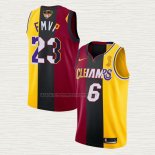 Camiseta Lebron James 2020 FMVP Heat Cavaliers Split Dual Number Los Angeles Lakers Rojo Oro
