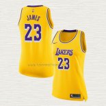 Camiseta Lebron James NO 23 Mujer Los Angeles Lakers Amarillo