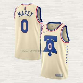 Camiseta Tyrese Maxey NO 0 Philadelphia 76ers Earned 2020-21 Crema