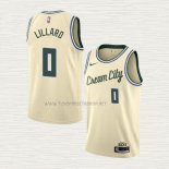 Camiseta Damian Lillard NO 0 Milwaukee Bucks Ciudad 2019-20 Crema
