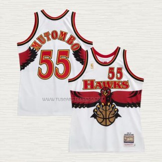 Camiseta Dikembe Mutombo NO 55 Atlanta Hawks Hardwood Classics Throwback Blanco