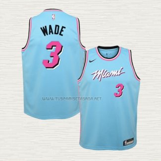 Camiseta Dwyane Wade NO 3 Nino Miami Heat Ciudad Azul