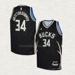 Camiseta Giannis Antetokounmpo NO 34 Nino Milwaukee Bucks Statement 2022-23 Negro