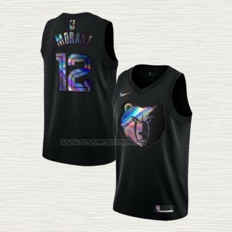 Camiseta Ja Morant NO 12 Memphis Grizzlies Iridescent Logo Negro