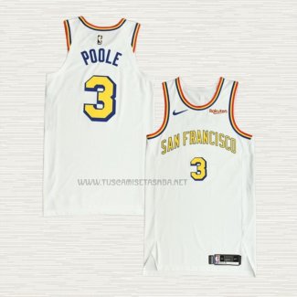 Camiseta Jordan Poole NO 3 Golden State Warriors Classic Autentico Blanco