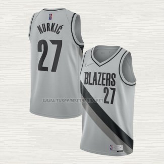 Camiseta Jusuf Nurkic NO 27 Portland Trail Blazers Earned 2020-21 Gris