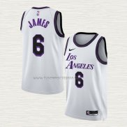 Camiseta LeBron James NO 6 Los Angeles Lakers Ciudad 2022-23 Blanco