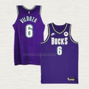 Camiseta Luca Vildoza NO 6 Milwaukee Bucks Classic 2022-23 Violeta