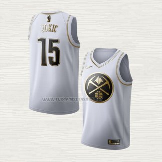 Camiseta Nikola Jokic NO 15 Denver Nuggets Golden Edition Blanco