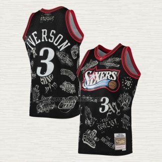 Camiseta Allen Iverson NO 3 Philadelphia 76ers Mitchell & Ness Tattoo 1997-98 Negro