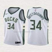 Camiseta Giannis Antetokounmpo NO 34 Nino Milwaukee Bucks Association Blanco