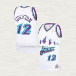 Camiseta John Stockton NO 12 Utah Jazz Hardwood Classics Throwback Blanco